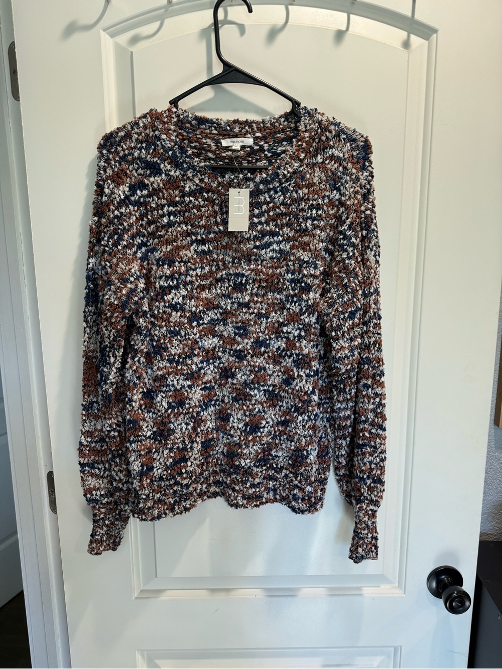 Maurices Multicolor Textured Crewneck Sweater in Brown, Navy & White